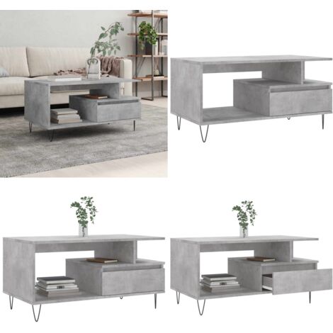 Tavolino Salotto Grigio Cemento 90x49x45 cm Legno Multistrato - Tavolino da soggiorno - Tavolino in legno multistrato