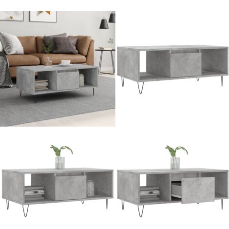 Tavolino Salotto Grigio Cemento 90x50x36,5 cm Legno Multistrato - Tavolino da soggiorno - Tavolino in legno multistrato