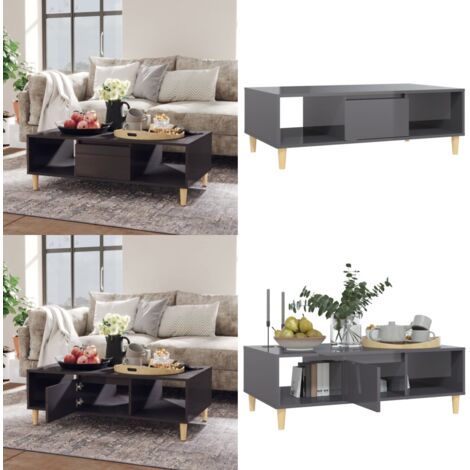 Tavolino Salotto Grigio Lucido 103,5x60x35cm Legno Multistrato - Tavolino da caffè - Tavolino in legno