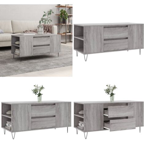 Tavolino Salotto Grigio Sonoma 102x44,5x50 cm Legno Multistrato - Tavolino da soggiorno - Tavolino in legno