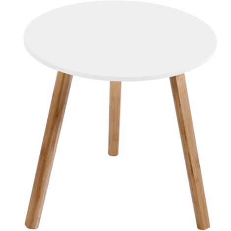 tavolino salotto "lizzy" bianco in bamboo, ø40 cm