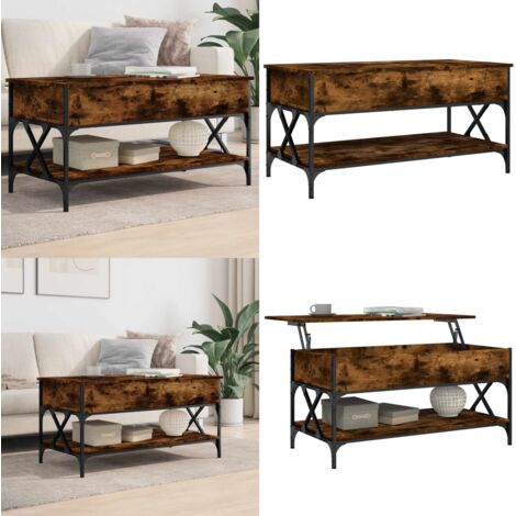 Tavolino Salotto Rovere Fumo 100x50x50 cm Multistrato e Metallo - Tavolino in legno - Tavolino con piano sollevabile
