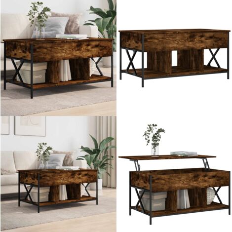 Tavolino Salotto Rovere Fumo 100x55x50 cm Multistrato e Metallo - Tavolino in legno - Tavolino con piano sollevabile