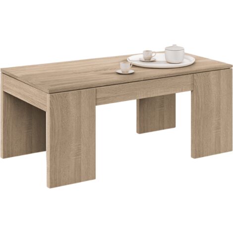 MOBIMARKET Tavolino salotto rovere in legno con piano elevabile e