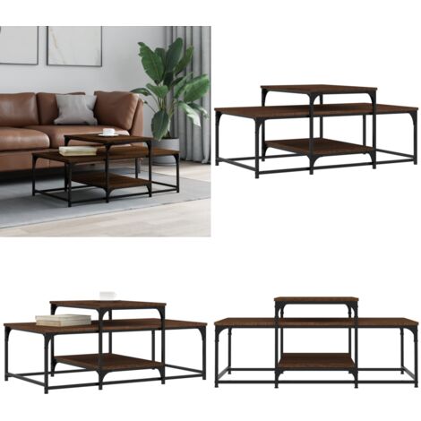 Tavolino Salotto Rovere Marrone 102x60x45cm Legno Multistrato - Tavolino in legno multistrato - Tavolino in metallo
