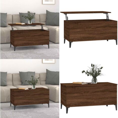 Tavolino Salotto Rovere Marrone 90x44,5x45 cm Legno Multistrato - Tavolino con piano sollevabile - Tavolino in legno multistrato