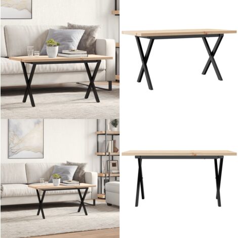 Tavolino Salotto Telaio a X 100x50x45,5 cm Legno Pino e Acciaio - Tavolino in legno - Tavolino in pino