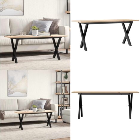 Tavolino Salotto Telaio a X 110x40x45 cm Legno Pino e Acciaio - Tavolino in Legno - Tavolino a X