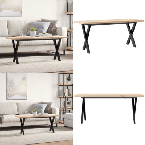 Tavolino Salotto Telaio a X 110x40x45,5 cm Legno Pino e Acciaio - Tavolo salotto - Tavolino in legno