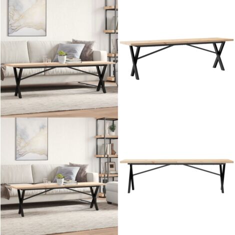 Tavolino Salotto Telaio a X 160x40x45,5 cm Legno Pino e Acciaio - Tavolino in legno - Tavolino in pino