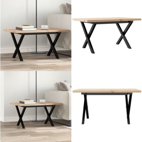 Tavolino Salotto Telaio a X 80x50x40,5 cm Legno Pino e Acciaio - Tavolo salotto - Tavolino in legno