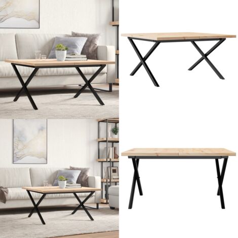 Tavolino Salotto Telaio a X 90x90x45,5 cm Legno Pino e Acciaio - Tavolino in Legno - Tavolino a X