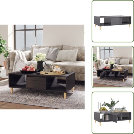 Tavolino scandinavo - vidaXL Tavolino Salotto Grigio Lucido 103,5x60x35cm Legno Multistrato - Tavolino con ripiani