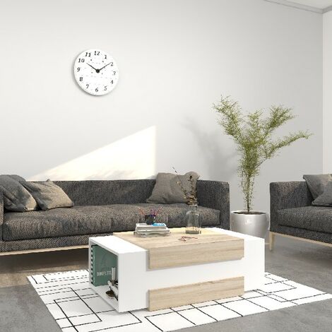 HOMEMANIA Tavolino Simon, Truciolare Melaminico, Plastica, Bianco, Sonoma, 100x60x35 cm