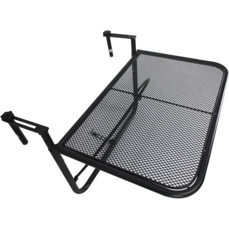 Tavolino sospeso per balcone, regolabile in altezza su 3 livelli, realizzato in metallo resistente agli agenti atmosferici. Tavolino per ringhiere di balconi e terrazze. Dimensioni: 60 x 56,5 cm, colo