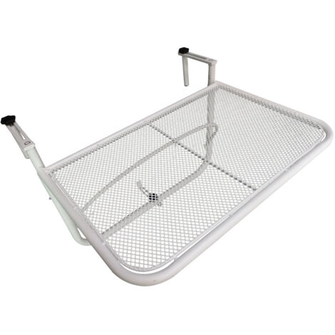 Tavolino sospeso per balcone, tavolo sospeso regolabile in altezza su 3 livelli, in metallo, resistente alle intemperie, tavolino per ringhiere di balconi e terrazze, tavolo sospeso, 60 x 56,5 cm, bia