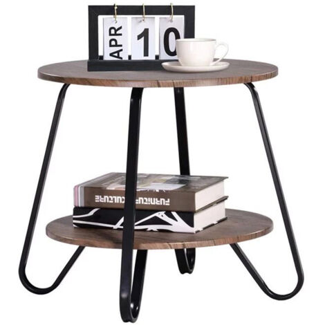Tavolino Tavolo Moderno Design Rotondo con Struttura Nera Piano Noce Salvaspazio