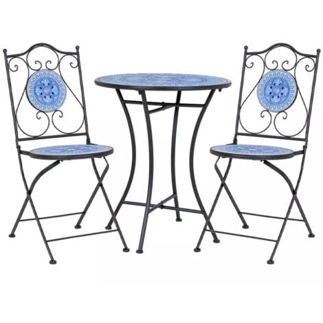 YES EVERYDAY Tavolino tondo "Bisanzio" e sedie pieghevoli in acciaio per esterno da bar e giardino -Tavolino Ø 60 cm