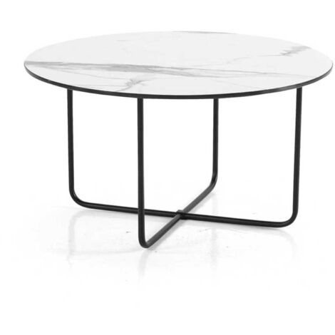 Tavolino tondo con piano vetro effetto Marmo Bianco JON 60