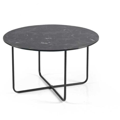 Tavolino tondo con piano vetro effetto Marmo Nero JON 60
