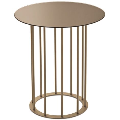Tavolino tondo D45 cm con base in metallo Beige e piano in vetro Bronzo MUTE