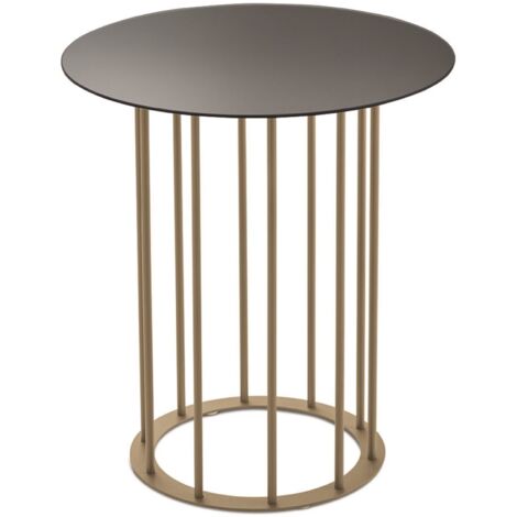 Tavolino tondo D45 cm con base in metallo Beige e piano in vetro Fume' MUTE