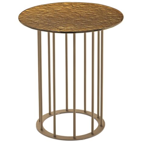 Tavolino tondo D45 cm con base in metallo Beige e piano in vetro martellato Ambra MUTE