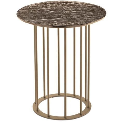 Tavolino tondo D45 cm con base in metallo Beige e piano in vetro martellato Bronzo MUTE