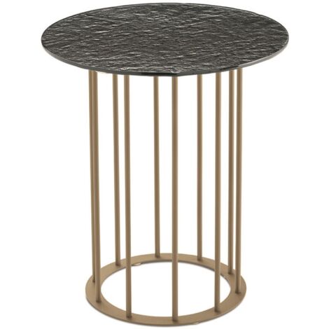Tavolino tondo D45 cm con base in metallo Beige e piano in vetro martellato Fume' MUTE