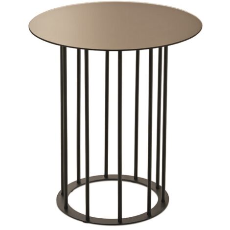 Tavolino tondo D45 cm con base in metallo Nero e piano in vetro Bronzo MUTE