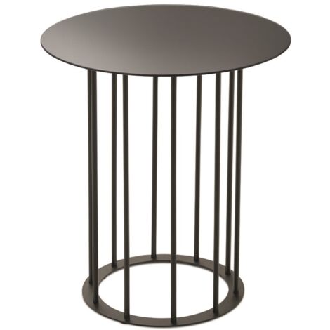 Tavolino tondo D45 cm con base in metallo Nero e piano in vetro Fume' MUTE