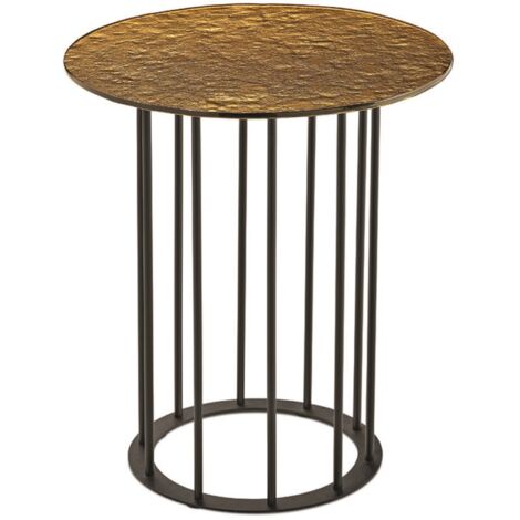 Tavolino tondo D45 cm con base in metallo Nero e piano in vetro martellato Ambra MUTE
