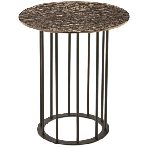 Tavolino tondo D45 cm con base in metallo Nero e piano in vetro martellato Bronzo MUTE