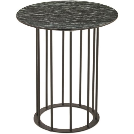 Tavolino tondo D45 cm con base in metallo Nero e piano in vetro martellato Fume' MUTE