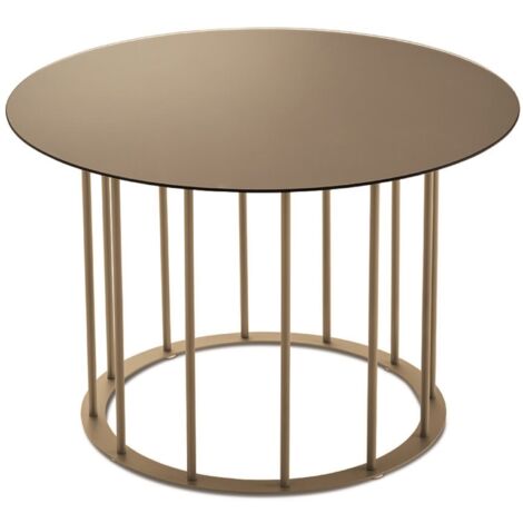 Tavolino tondo D60 cm con base in metallo Beige e piano in vetro Bronzo MUTE
