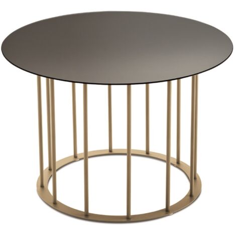 Tavolino tondo D60 cm con base in metallo Beige e piano in vetro Fume' MUTE