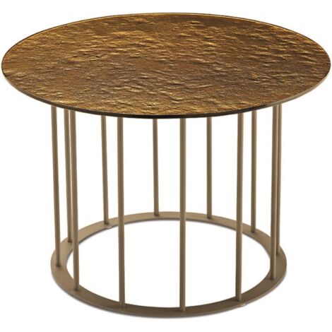 Tavolino tondo D60 cm con base in metallo Beige e piano in vetro martellato Ambra MUTE
