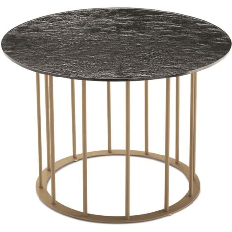 Tavolino tondo D60 cm con base in metallo Beige e piano in vetro martellato Fume' MUTE