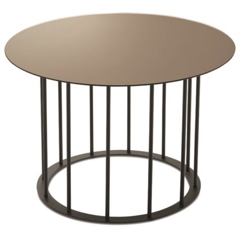 Tavolino tondo D60 cm con base in metallo Nero e piano in vetro Bronzo MUTE
