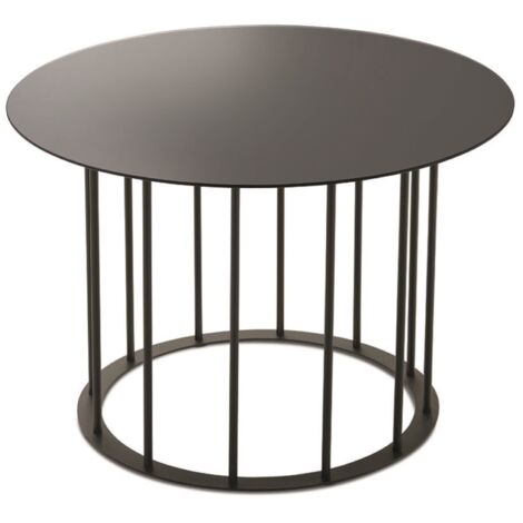 Tavolino tondo D60 cm con base in metallo Nero e piano in vetro Fume' MUTE