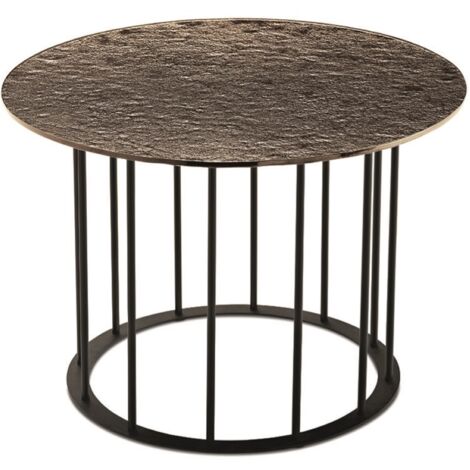 Tavolino tondo D60 cm con base in metallo Nero e piano in vetro martellato Bronzo MUTE