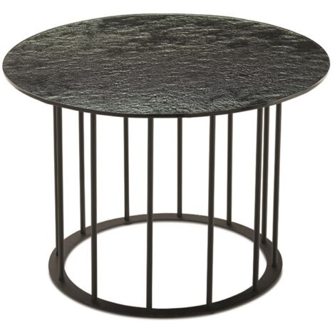 Tavolino tondo D60 cm con base in metallo Nero e piano in vetro martellato Fume' MUTE