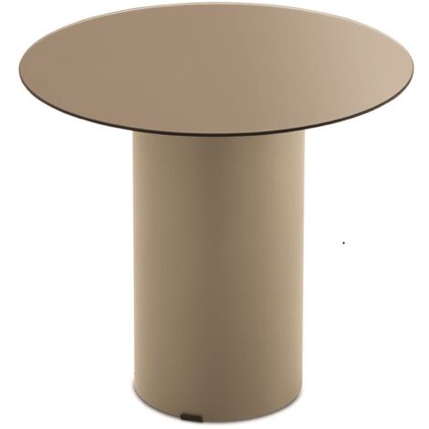 Tavolino tondo WAYLON 45 con base in metallo Beige e piano in vetro Bronzo