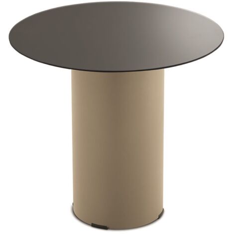 Tavolino tondo WAYLON 45 con base in metallo Beige e piano in vetro Fume'