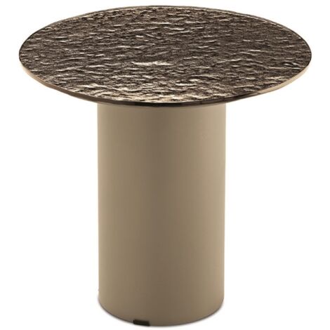 Tavolino tondo WAYLON 45 con base in metallo Beige e piano in vetro martellato Bronzo