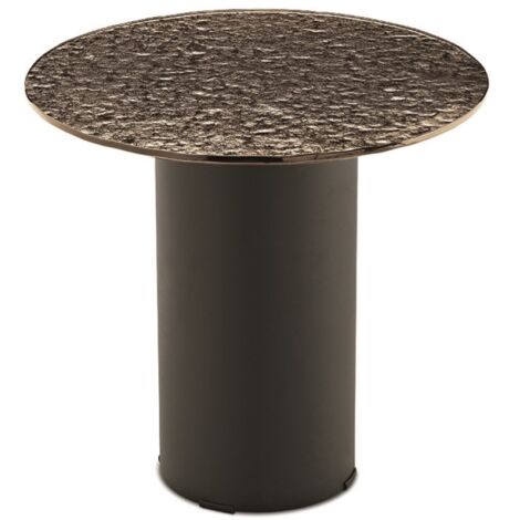 Tavolino tondo WAYLON 45 con base in metallo Nero e piano in vetro martellato Bronzo