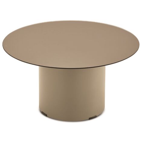 Tavolino tondo WAYLON 60 con base in metallo Beige e piano in vetro Bronzo