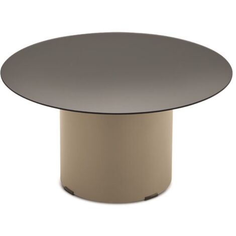 Tavolino tondo WAYLON 60 con base in metallo Beige e piano in vetro Fume'