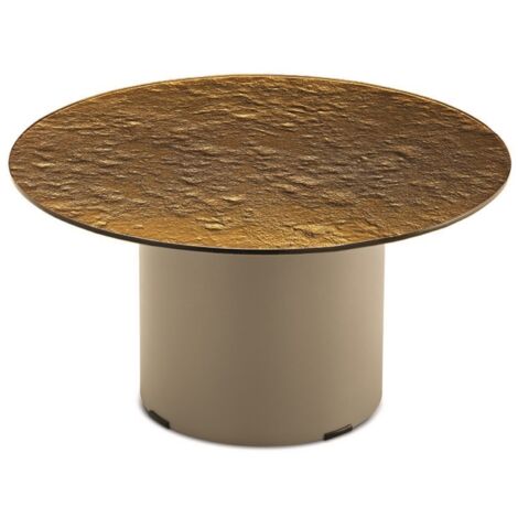 Tavolino tondo WAYLON 60 con base in metallo Beige e piano in vetro martellato Ambra