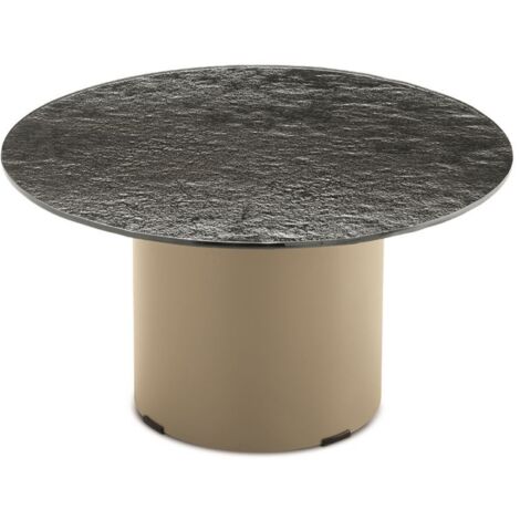 Tavolino tondo WAYLON 60 con base in metallo Beige e piano in vetro martellato Fume'